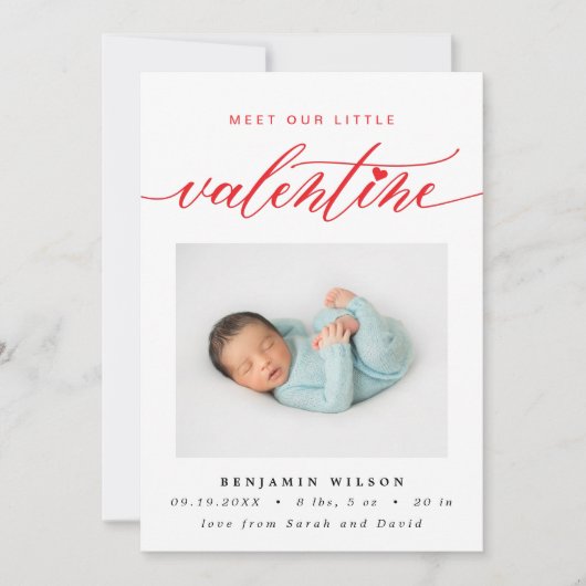 バレンタインデーの写真誕生 案内状 (正面)