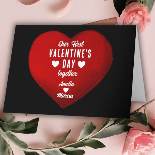 バレンタインデーの初めてのハートカップル シーズンカード