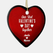 バレンタインデーの初めてのハートカップル セラミックオーナメント (右)