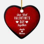 バレンタインデーの初めてのハートカップル セラミックオーナメント (裏面)