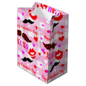 バレンタインデーの口ひげ愛とキス ミディアムペーパーバッグ (裏面アングル)