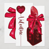 バレンタインデーの口紅ギフトデザイン 招待状 (正面/裏面)