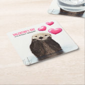 バレンタインデーの可愛いハート スクエアペーパーコースター (アングル)