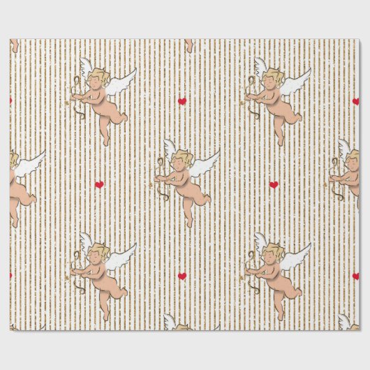 バレンタインデーの可愛い天使の白と金ゴールド ラッピングペーパー (フラット)