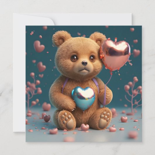 バレンタインデーの可愛い小さなクマ シーズンカード (正面)