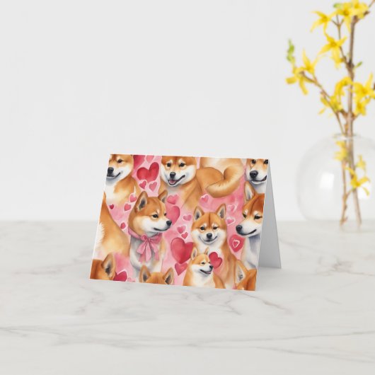 バレンタインデーの可愛い柴犬 カード (黄色い花)