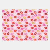 バレンタインデーの唇と文字ピンクの赤い白 ラッピングペーパーシート (正面3)