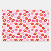バレンタインデーの唇と文字ピンクの赤い白 ラッピングペーパーシート (正面2)