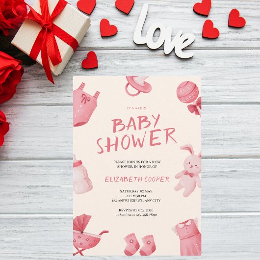 バレンタインデーの女の子ベビーシャワー 招待状