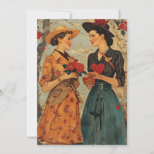 バレンタインデーの女性向けヴィンテージ シーズンカード (正面)