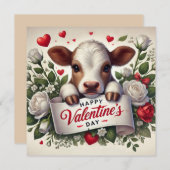 バレンタインデーの子牛と花束 シーズンカード (正面/裏面)