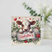 バレンタインデーの子牛と花束 シーズンカード (スタンド正面)