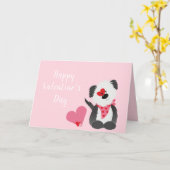 バレンタインデーの子犬 ハート ピンク カード (黄色い花)