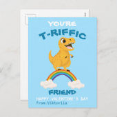 バレンタインデーの学校tレックス恐竜の虹 シーズンポストカード (正面/裏面)