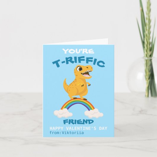 バレンタインデーの少年 ブルー 恐竜 T-Rex レインボー シーズンカード (正面)
