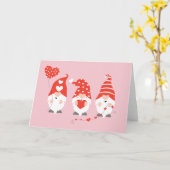 バレンタインデーの幸せなノーム 赤 ピンク カード (黄色い花)