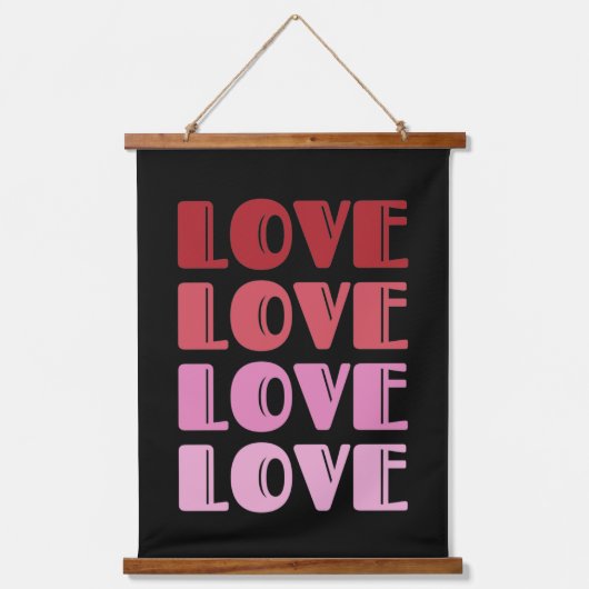 バレンタインデーの愛の繰り返すテキスト 愛してる 吊り下げ型タペストリー (正面)