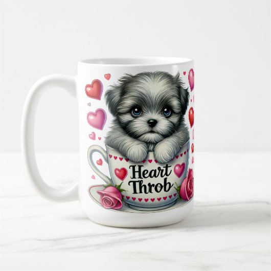 バレンタインデーの愛らしい子犬 コーヒーマグカップ (左)