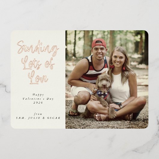 バレンタインデーの愛をたくさん送る写真 箔シーズンカード (正面)