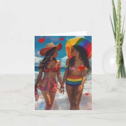 バレンタインデーの愛を描いた2人の少女のデジタルアート シーズンカード (正面)