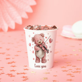 バレンタインデーの愛情を込めた「Love You Teddy with Violin」の紙コップ 紙コップ