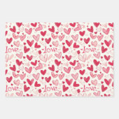 バレンタインデーの手のスケッチされた愛のハート ラッピングペーパーシート (正面2)