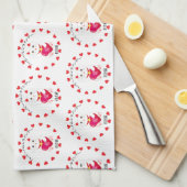 バレンタインデーの招き猫 キッチンタオル (四つ折り)