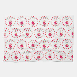 バレンタインデーの招き猫 キッチンタオル