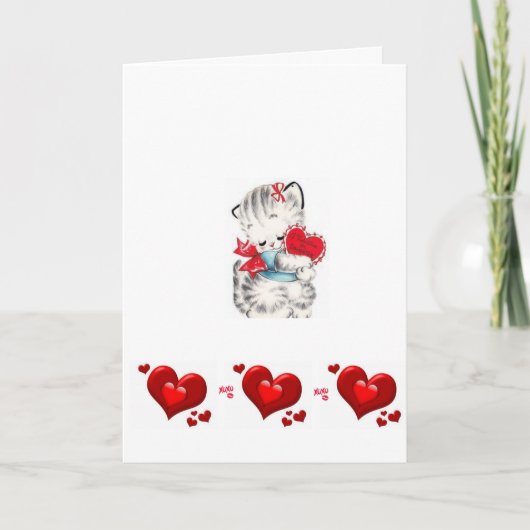 バレンタインデーの挨拶状の子ネコのヴィンテージ シーズンカード (正面)