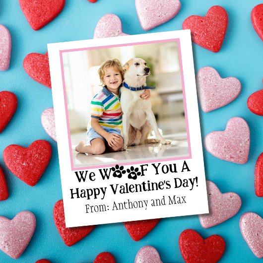 バレンタインデーの教室のピンクのかわいい子供と犬の写真 ノートカード