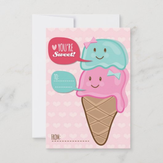 バレンタインデーの教室 学校の子供たち アイスクリーム 招待状 (正面)