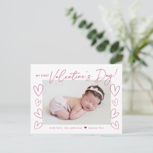 バレンタインデーの最初のマゼンタスクリプトの写真 シーズンポストカード (スタンド正面)