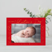 バレンタインデーの最初の台本が赤い写真 箔シーズンカード (立ち正面)