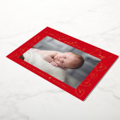 バレンタインデーの最初の台本が赤い写真 箔シーズンカード (回転した状態)