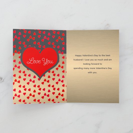 バレンタインデーの最高の夫へのハートフルなメッセージ カード (内部)
