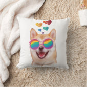 バレンタインデーの柴犬+ハート クッション (ブランケット)