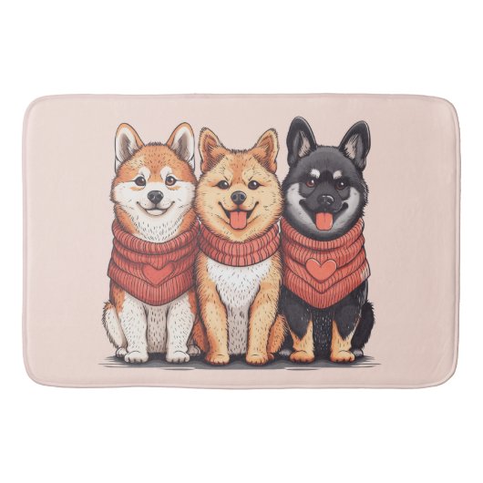 バレンタインデーの柴犬 バスマット (正面)