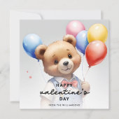 バレンタインデーの水彩くまちゃん風船付き シーズンカード (正面)