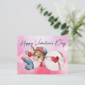 バレンタインデーの水彩の野球選手 ポストカード (スタンド正面)