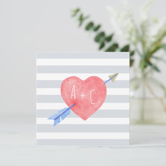 バレンタインデーの水彩ハート矢印フラットカード シーズンカード (スタンド正面)