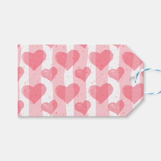 バレンタインデーの水彩ハート ギフトタグ (正面(横))