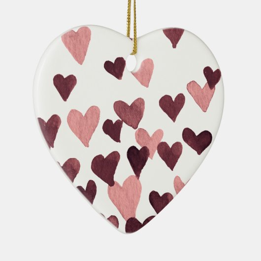 バレンタインデーの水彩ハート – 濃いピンク セラミックオーナメント (右)