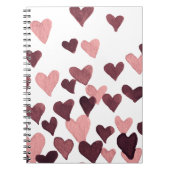 バレンタインデーの水彩ハート – 濃いピンク ノートブック (正面)