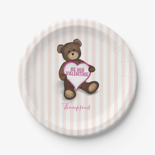 バレンタインデーの水彩モダンなルスティックテディ ペーパープレート (正面)