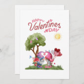 バレンタインデーの水彩画の小人夫婦 シーズンカード (正面/裏面)