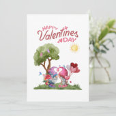 バレンタインデーの水彩画の小人夫婦 シーズンカード (スタンド正面)