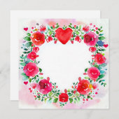 バレンタインデーの水彩画の明るい花とハート シーズンカード (正面/裏面)