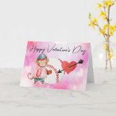 バレンタインデーの水彩画の野球選手 カード (黄色い花)