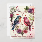 バレンタインデーの水色の鳥 シーズンポストカード (正面/裏面)