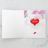 バレンタインデーの深紅のハートの花柄ピンクホワイト カード (内部)